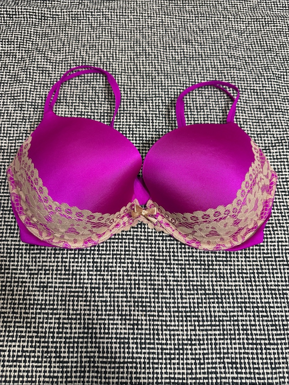 Victoria's Secret Magenta Bra with Sparkle Gold Lace Trim